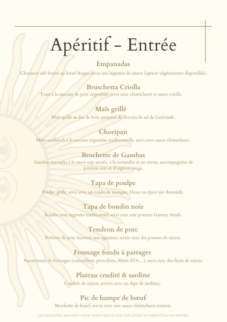 Menu a feu lent entrée